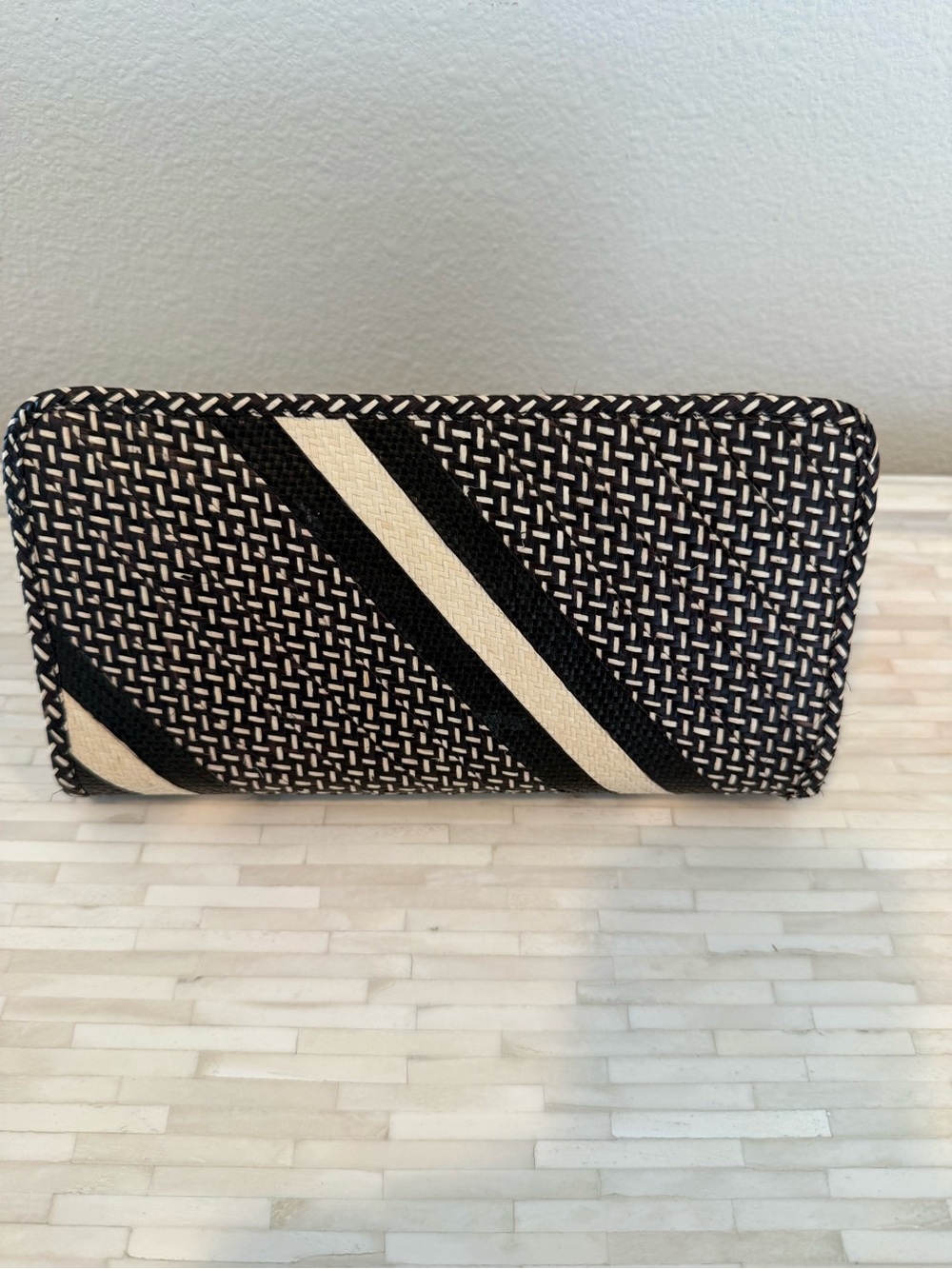 Woven Black and Cream Stripe Women's Clutch - Picture 7 of 8
